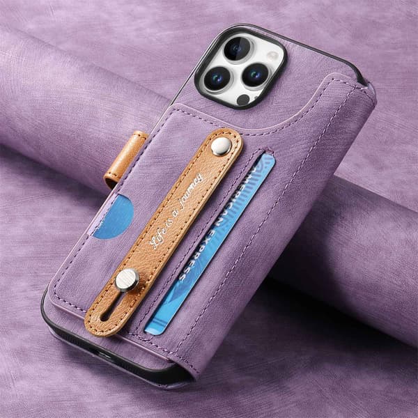 Etui til iPhone 13 Pro Max Lilla Flip Håndleddsveske med Kortholder