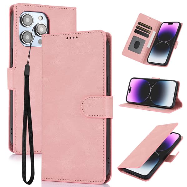 iPhone 13 mini pinkki lompakkokotelo korttipidikkeellä