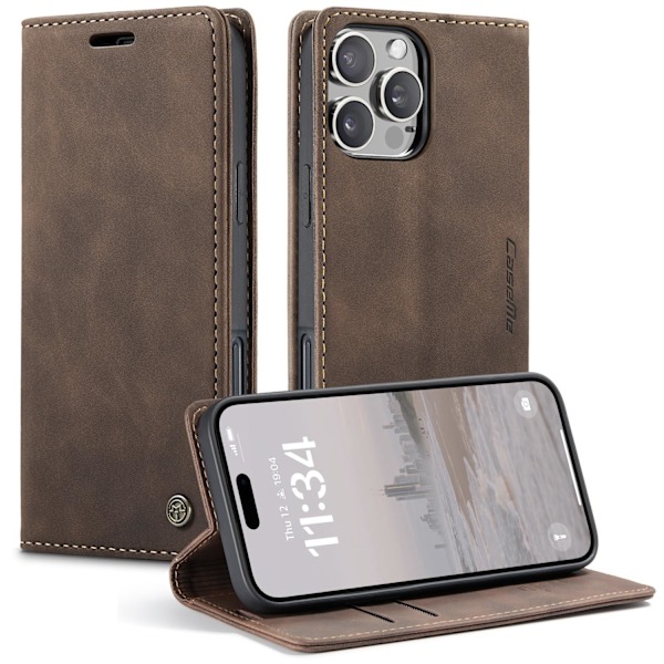 Fodral för iPhone 14Plus6.7 Brun Plånbok med Korthållare Flip