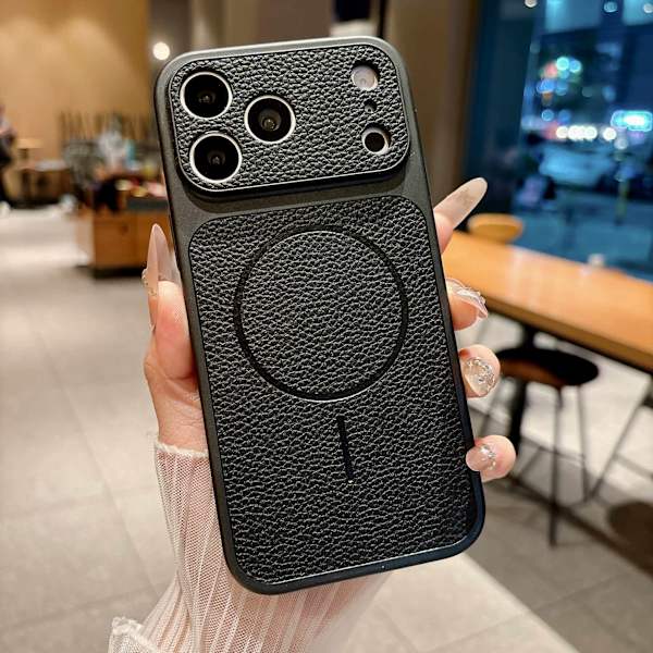 Etui til iPhone 14 Pro Max Magnetisk Lædertekstur Sort Noz35982