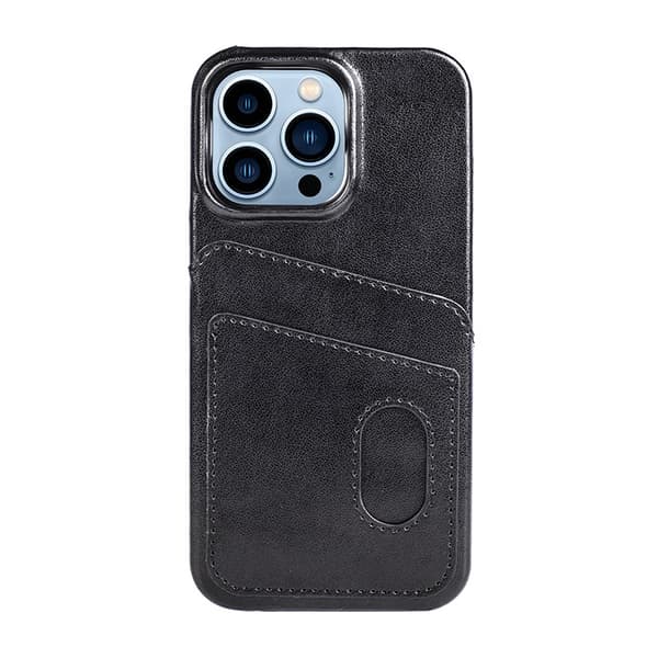 Kotelo iPhone 13 Pro -puhelimelle, musta lompakko korttipidikkeellä, nahkainen tupla korttipidike, kustomoitu