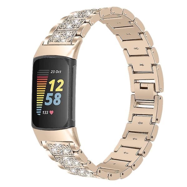 Retro Guld Diamant Rustfrit Stål Urrem kompatibel med Fitbit Charge 5