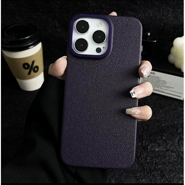 iPhone 14 PLUS -kotelo, tumman violetti, himmeä pinta, kivikuvioitu nahka