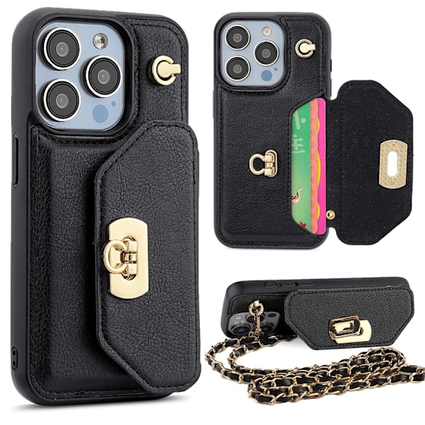 Fodral för iPhone 15 Plus Vit Crossbody Väska Dragkedja Enkel Axelväska Plånbok med Korthållare