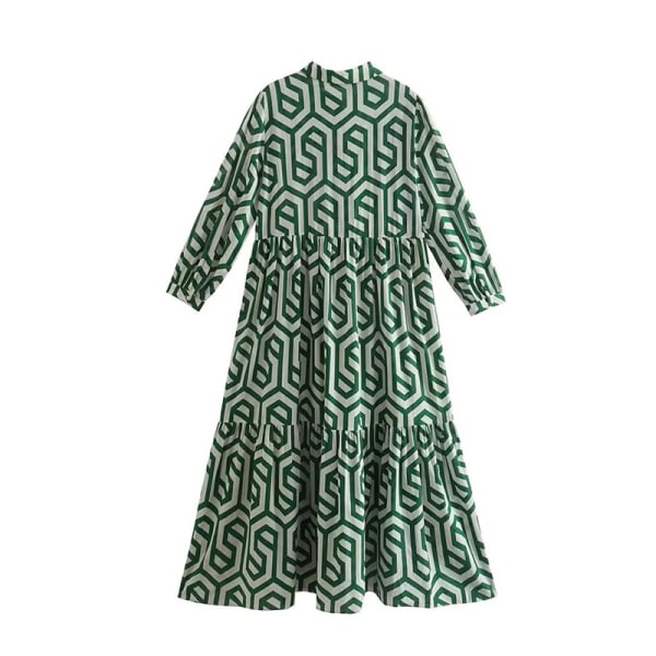 Klänning Mode Långärmad Lapel Print Skjorta Style Klänning Green M