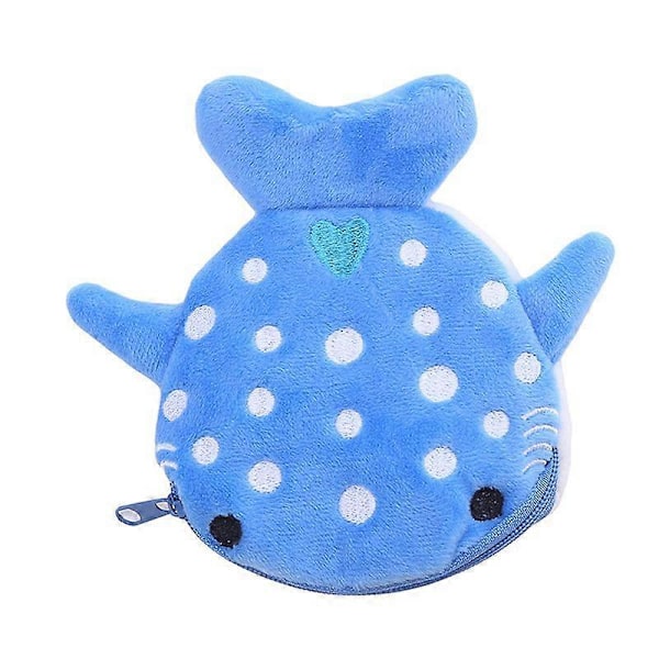 Kawaii Tecknad Delfin Haj Plysch Myntväska Portabel Barnplånbok Mynt Hörlursorganisatör Dragkedja Väska Gåva till Barn blue