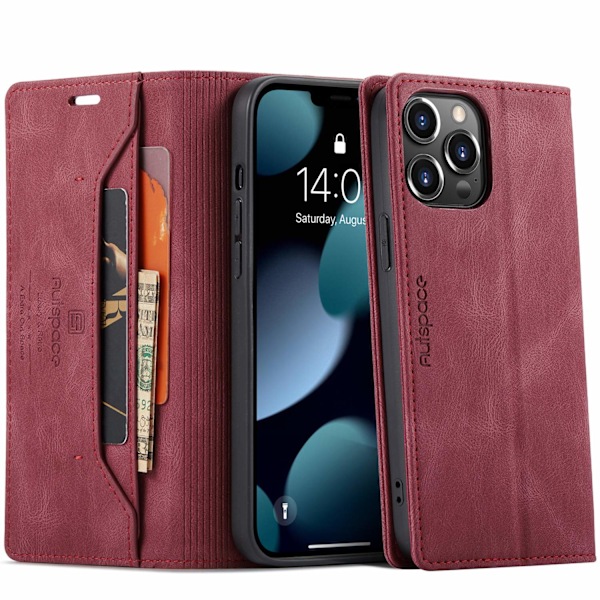 Punainen iPhone 13 6.1 -kotelo, jossa korttipidike ja magneettiläppä