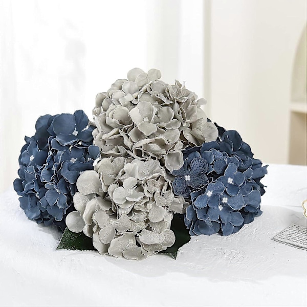10 st Silkeshortensia Huvuden med Stjälkar Konstgjorda Blommor för Bröllopsfest Heminredning (Off White) New-light Grey