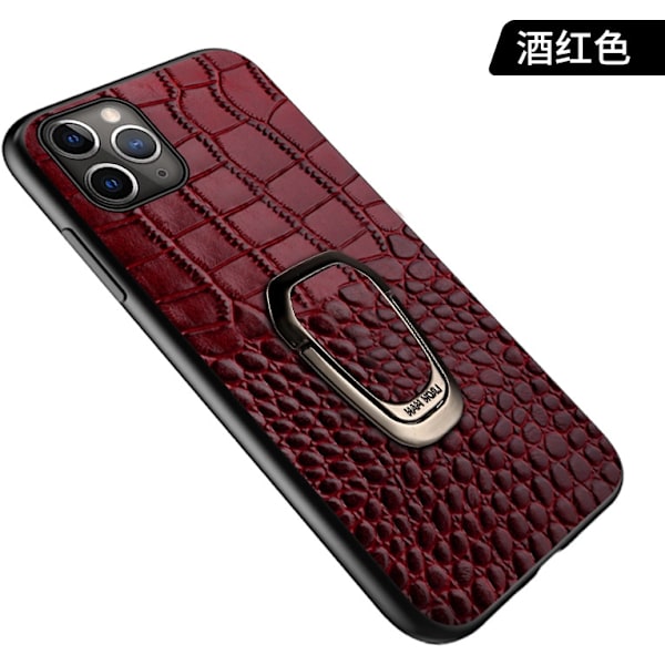 Etui til iPhone 13 Claret Full-Body koskindslæder krokodillemønster magnetisk stativ med læderklistermærker i ét stykke