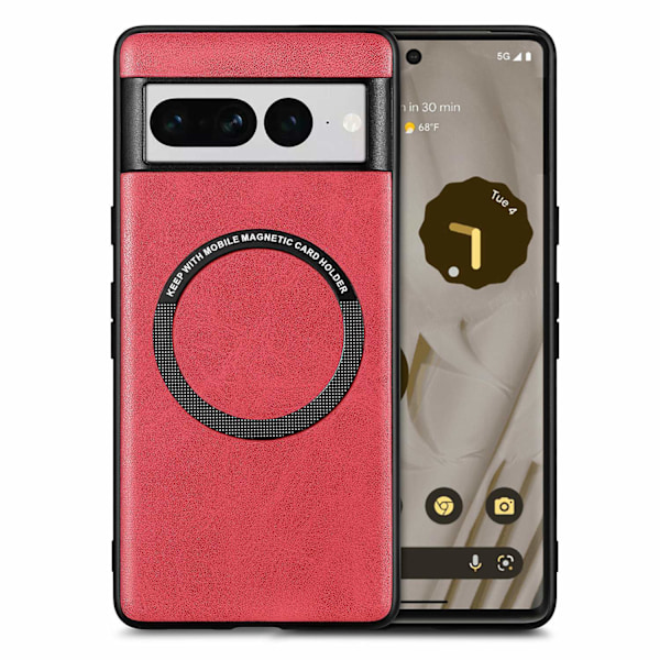 Kotelo iPhone 14 Prolle, punainen nahka, magneettinen langaton laturi, business, yksinkertainen