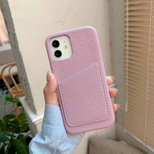 Etui til iPhone 16pro Litchi mønster kortholder lys lilla Pebbled Wallet med kortholder