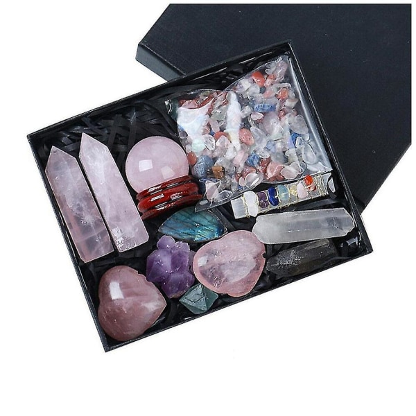 Ny 1 box Naturkristall Set Rough Gems Stone Gravel Mineral, Pink
