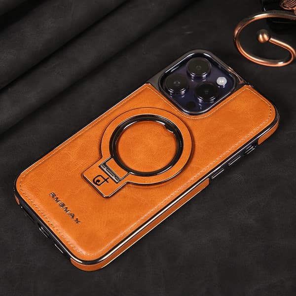 Etui til iPhone 15PRO MAX Brun [beslag + magnetisk] læder Magnetisk stativ business high-end