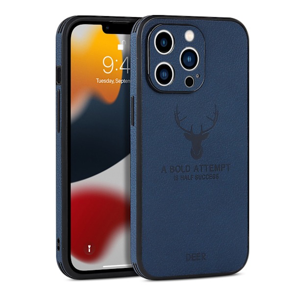 Fodral för iPhone 13 6.1 blått älgläder rak kant läder