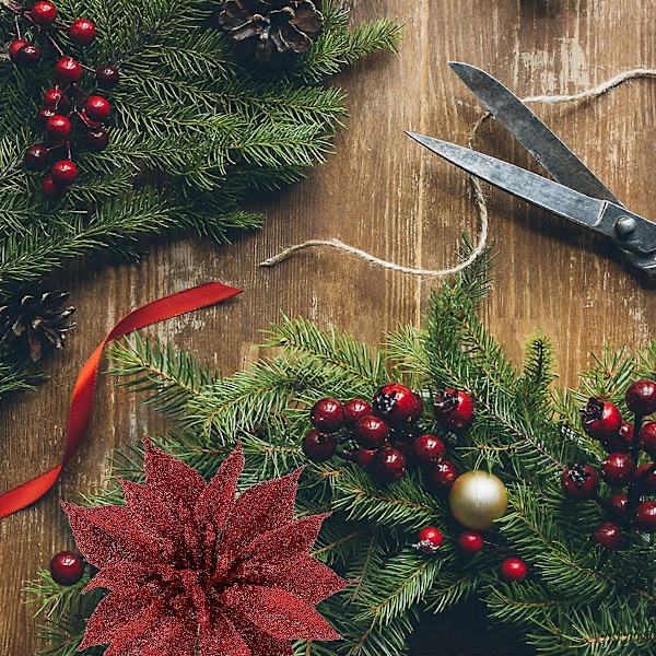 24 stk. Mini Dobbel-Lags Juleblomster Rottingkrans Blomstertilbehør Dekor