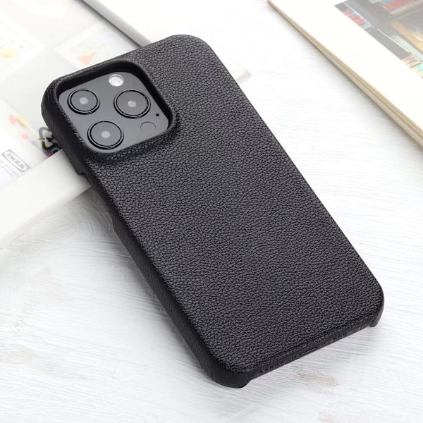Kotelo iPhone 16 Prolle, musta, teksturoitu nahka, kokonahkainen