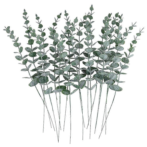 24 st Torkade Blommor Dekoration Konstgjorda Blommor Dekoration Konstgjorda Eukalyptuskvistar Falska Gröna Växter Faux Buxbom Pi