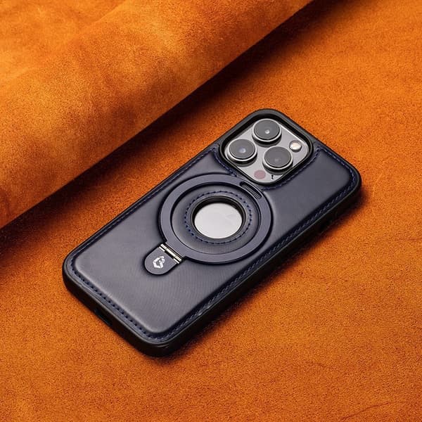 Etui til iPhone 15PLUS Gentleman Blue Magnetisk Stativ Lær