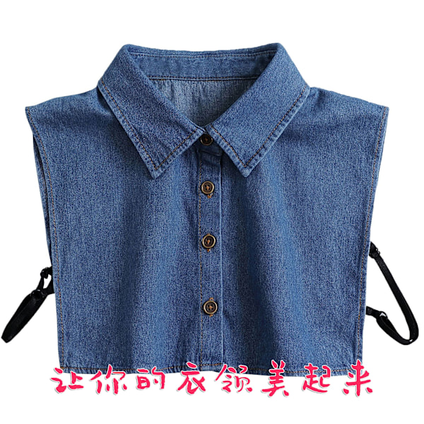 Dame falsk krage Avtakbar halv Bomull Denim Skjorte Avtakbar Light blue denim tip