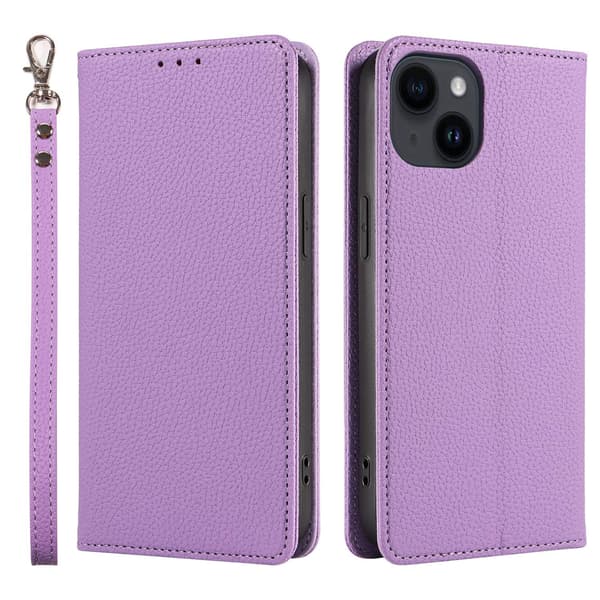 Etui til iPhone 15 Pro Max Lilla Pebbled Magnetisk Flip