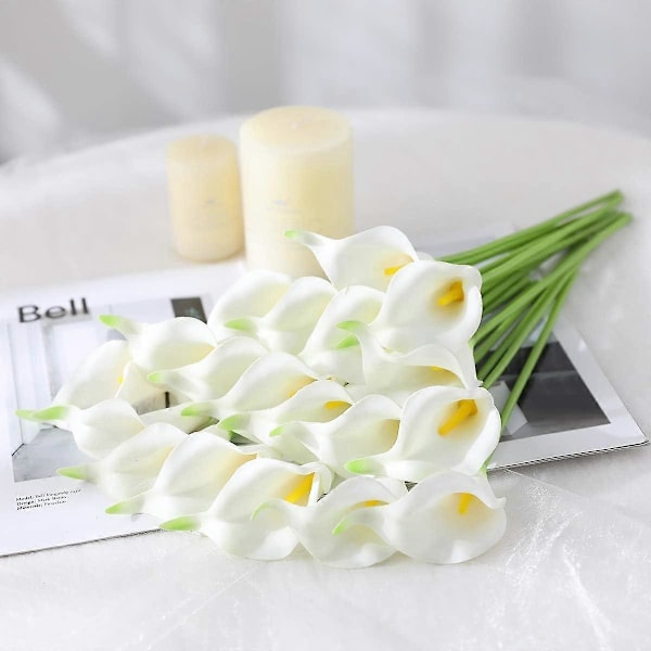 24 st Calla Lilja Bröllopsbukett Latex Real Touch Konstgjorda Blommor (Blå och Vit) White-yellow Core