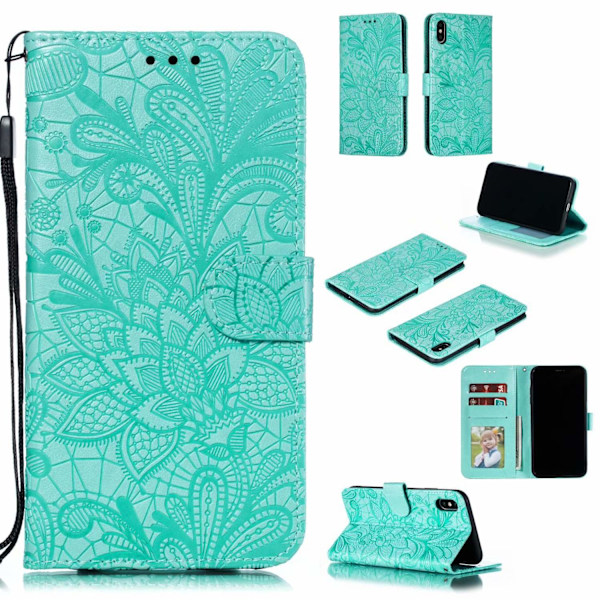 Etui til iPhone 13 Pro Max grøn Præget Blonde Blomst 3D Præget Flip Wallet med Kortholder