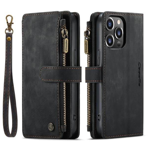 Etui til iPhone 16 sort Wallet med kortholder Flip
