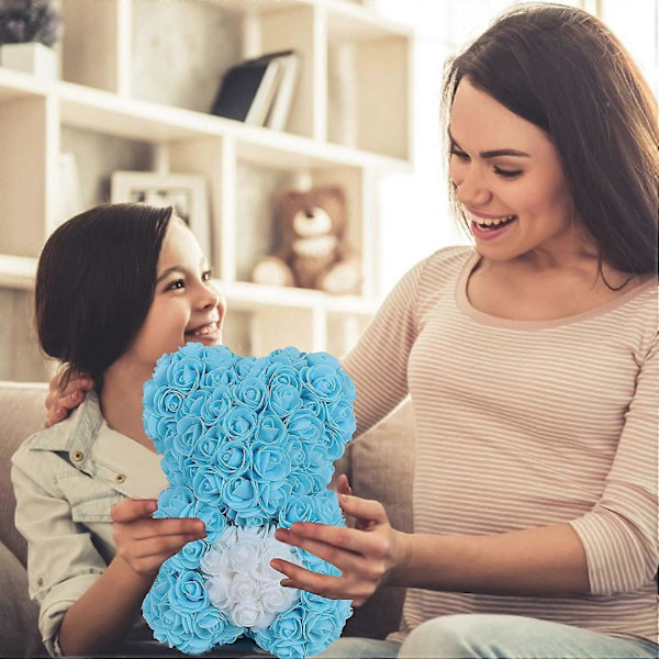 Rosbjörn med låda - Konstgjorda blommor Ros Teddybjörn - Rosbjörnen Blue