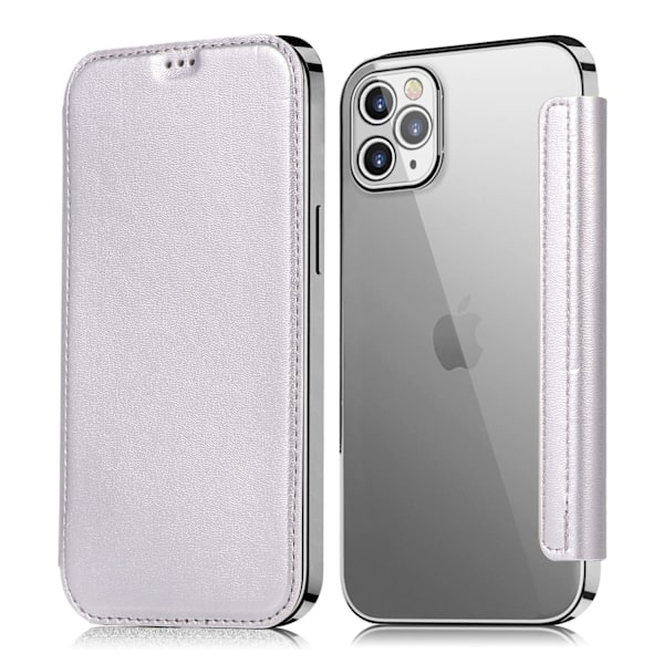 Fodral för iPhone 15 Pro 6.1 silver HyunA Elektroplätering Transparent Flip Plånbok med Korthållare