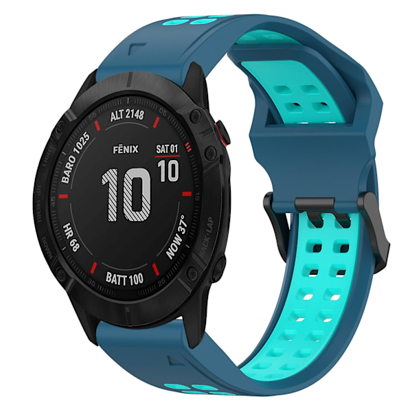 Blå Teal Blå Teal 26mm To-farvet Silikonerem kompatibel med Garmin Fenix 6X