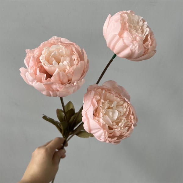 3 Huvuden Pion Kärnad Pion Konstgjord Blomma Falsk Ros Bröllop Vardagsrum Dekoration Champagne One Size