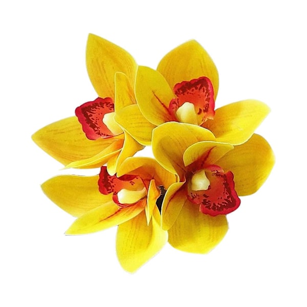 Tekokukka, hienoa työtä, säänkestävä, 4 oksaa, aidon tuntuinen, erittäin realistinen Cymbidium, kodin sisustus Yellow