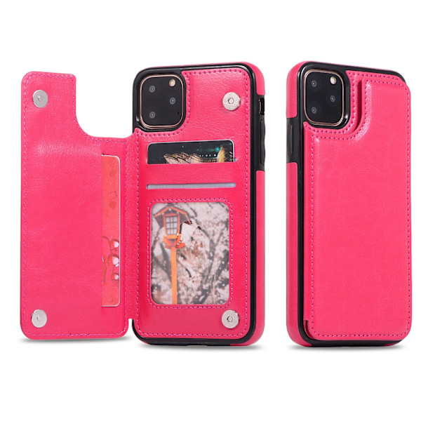 Etui til iPhone 14 Pro Rosarød Wallet med kortholder læder Kreativ