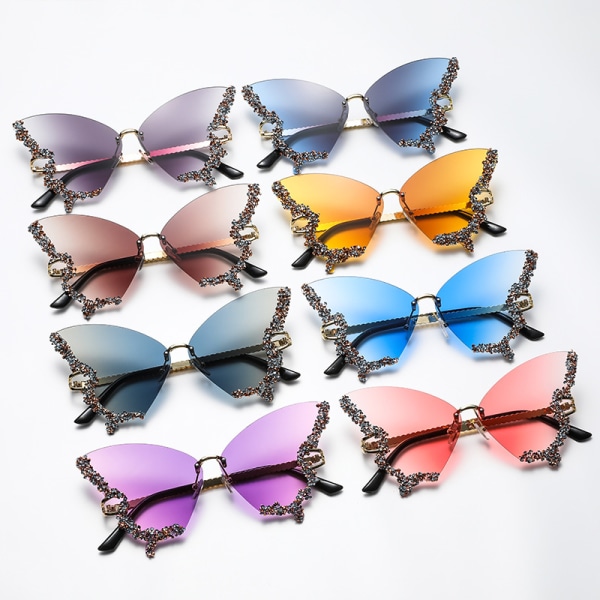 Stor ram Diamond Butterfly Solglasögon Retro Glasögon Högklassiga solglasögon UV-skydd Ice Blue