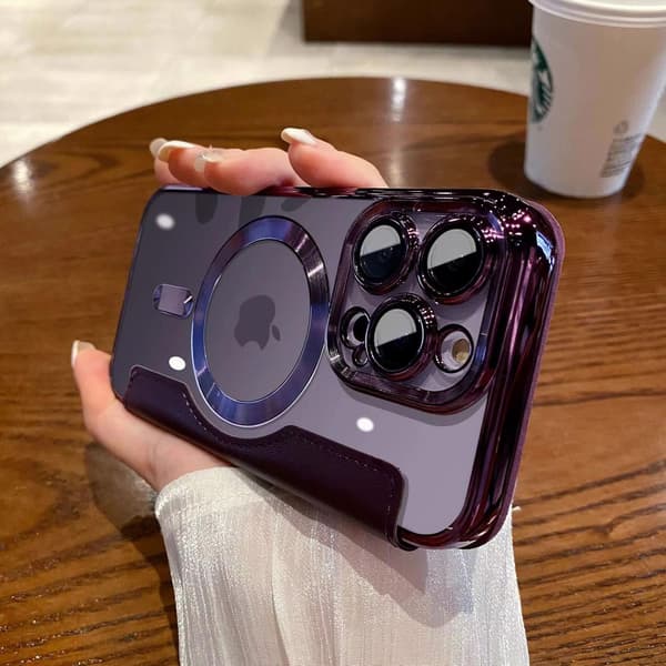 Etui til iPhone 13 Pro Mørk lilla Flip Magnetisk Plating