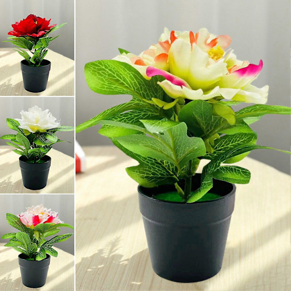 Konstgjord Pion Blomma i Kruka Hemmakontor Vardagsrum Bordsdekoration Bröllop Falska Blomster Växter White