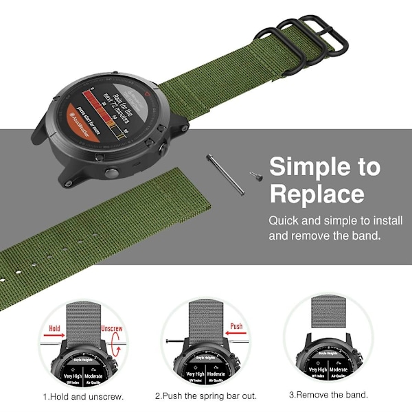 Armeijanvihreä armeijanvihreä yhteensopiva Garmin Fenix 5s 20mm kolmirenkaisen nylonkellonrannekkeen kanssa