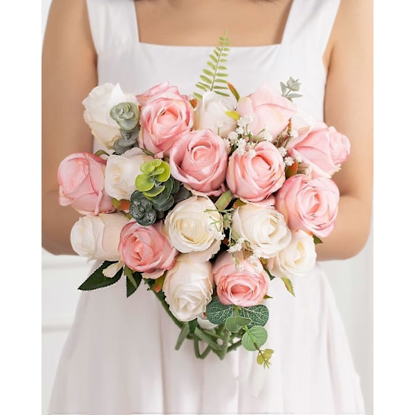 10 stk. Kunstige Silke Roser Falske Blomster Buket Lange Stængler til Bryllup Hjemmefest Dekoration (Beige) Light Pink