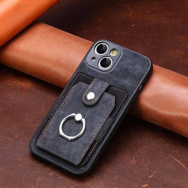 Etui til iPhone 14 Pro sort kortholder vintage metalring