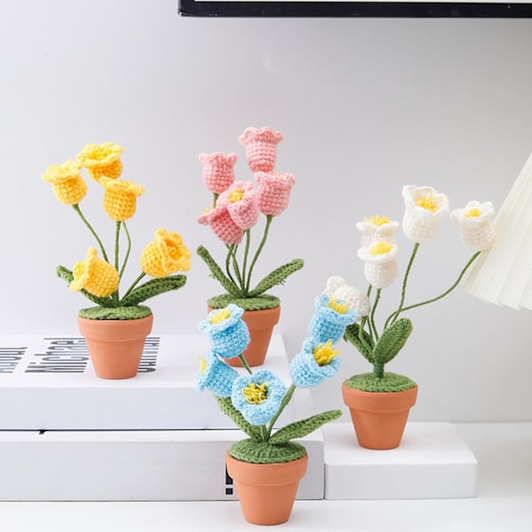 Vävda Krukväxter Handstickade Mini Virkade Blomkrukor Långvariga Lätta att Rengöra Dekoration Blue