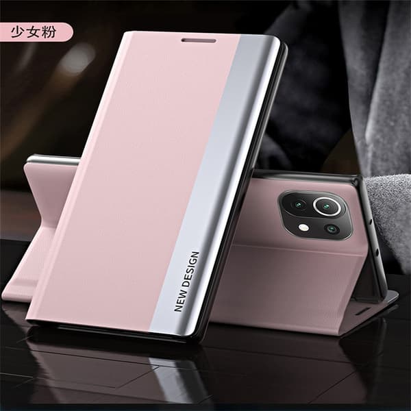 Etui til iPhone 15 Pro Max piget lyserød Flip Stand Udskiftning Side Elektroplettering Sidevindue Magnetisk