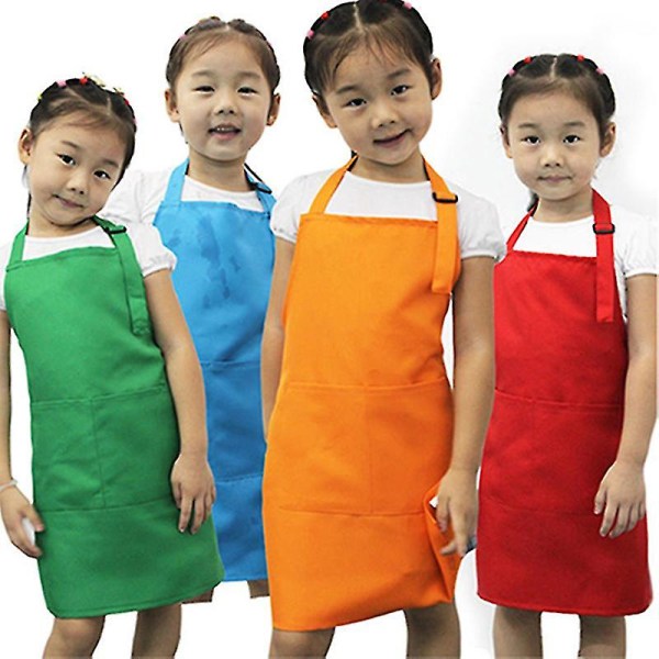 Nytt Sijiali Kid Barn Kök Matlagning Bakning Måla Konst Håll rent Pocket Haklapp Förkläde Orange