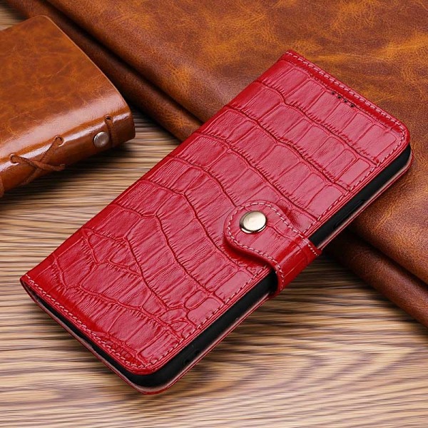 Etui til iPhone 16 Pro Max rød Wallet med kortholder krokodillemønster ko-spænde flip