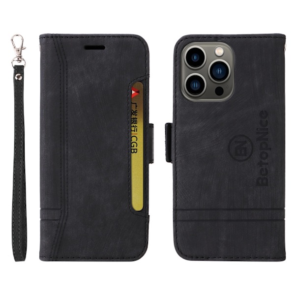 Etui til iPhone 14 Plus sort Wallet med kortholder Flip Soft-Touch