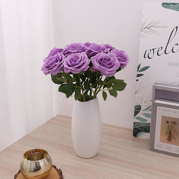 Keinotekoinen ruusu, 10 kpl avoin kukkakimppu, tekokukkien varsia, väärennettyjä silkkikukkia (poltettu oranssi) Lilac