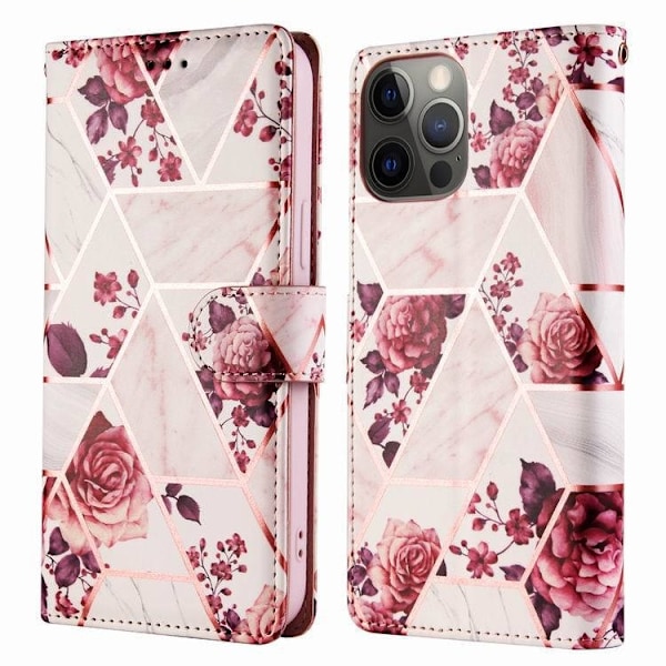 Fodral för iPhone 16plus Roséguld Guld marmormönster Plånbok med Korthållare Geometrisk