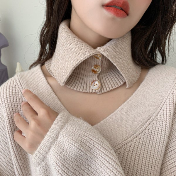 Dame falsk krage Avtakbar halv Strikket Knapp Pullover Sc Beige 21cm