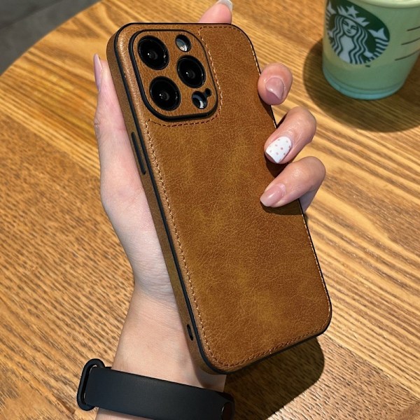 iPhone 14 Plus -kotelo, ruskea nahka, kokonahkainen