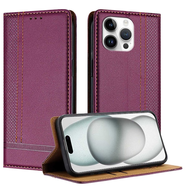 Etui til iPhone 15 Pro Max Lilla Magnetisk Tegnebog med Kortholder
