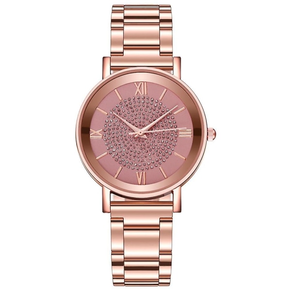 Kvinnor i rostfritt stål Urtavla Casual Armband Quartz Watches Pink